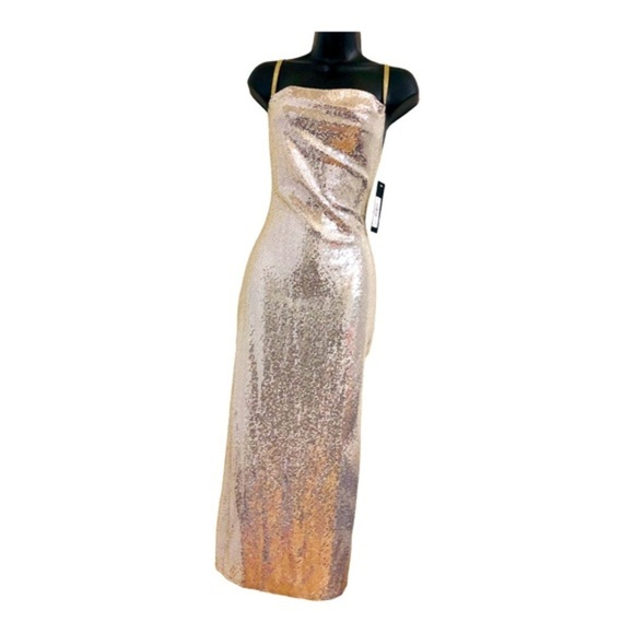 Bebe silver sequin cowl neck adjustable strap‎ slip style gown dress size large - Picture 3 of 15